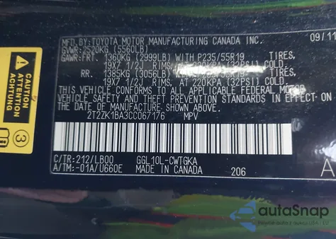 2012 Lexus Rx 350 from USA, damaged, VIN 2T2ZK1BA3CC067176